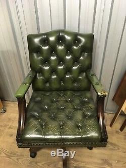 Green leather chesterfield captains chair, office Chair Delivery Available