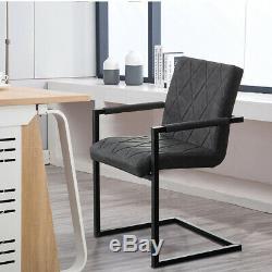 Grey & Brown Dining Chairs Set of 2 Armchairs Faux Leather Metal Frame Office