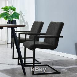 Grey & Brown Dining Chairs Set of 2 Armchairs Faux Leather Metal Frame Office