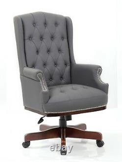 Grey Chesterfield Managers Executive Bonded Leather Desk Office Computer Chair