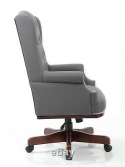 Grey Chesterfield Managers Executive Bonded Leather Desk Office Computer Chair