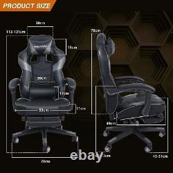 Grey Computer Gaming Chair Massage Ergonomic Office Recliner withLumbar Support