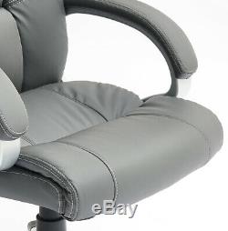 Grey Executive Office Chair PU Leather Padded Swivel Recliner Computer Game Seat
