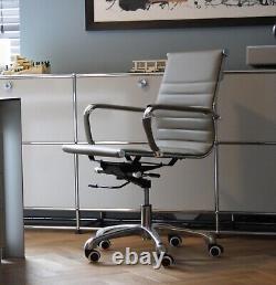 Grey Faux Leather Ribbed Office Chair