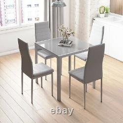 Grey Glass Dining Table and 2/4 Padded Chairs Sets Office Home Kitchen Furniture