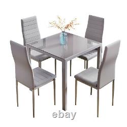 Grey Glass Dining Table and 2/4 Padded Chairs Sets Office Home Kitchen Furniture