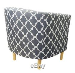 Grey Patterned Fabric Tub Arm Chair Wooden Legs Living Room Modern Office Bedroo