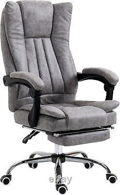 Grey Upholstered Executive Office Chair Recliner Swivel Thick Padding Desk Seat