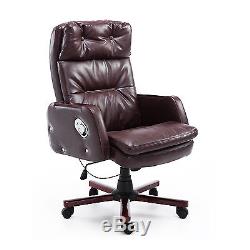 HOMCOM Computer Office Chair Brown PU Leather Adjustable Armrest Comfortable