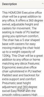 HOMCOM Computer Office Desk Chair Luxury PU Leather Swivel Ergonomic Executive