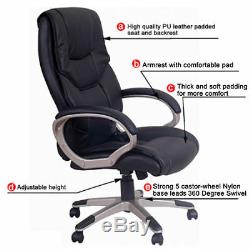 HOMCOM Home Gaming Office Chair PU Leather Swivel High Back Black Heavy Duty