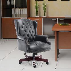 HOMCOM Modern Executive Office Chair PU Leather Wood High Back Computer Wheels