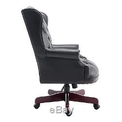 HOMCOM Modern Executive Office Chair PU Leather Wood High Back Computer Wheels