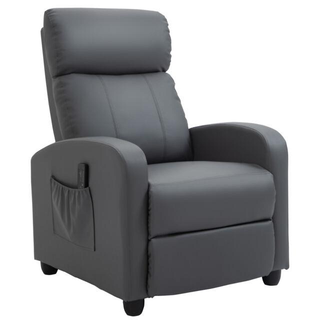Homcom Recliner Sofa Chair Pu Leather Massage Armcair With Remote Control, Grey