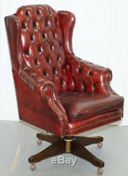 Hand Dyed 1960's Chesterfield Oxblood Leather Directors Captains Office Chair