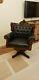 Hand Carved Rosewood And Leather Swivel Office Chair