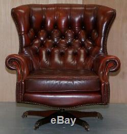 Harrods London Oversized Oxblood Leather Wingback Library Office Reading Chair
