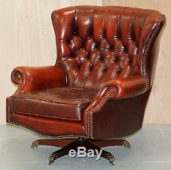 Harrods London Oversized Oxblood Leather Wingback Library Office Reading Chair