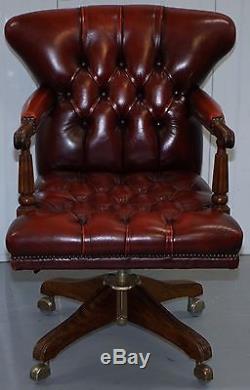 Harrods London Oxblood Leather Chesterfield Medallion Back Captains Office Chair
