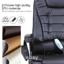 Heated Massage Computer Office Chair Leather Recline Swivel Remote Control Black