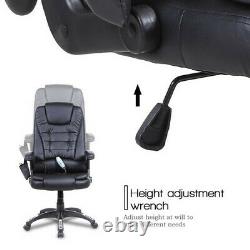 Heated Massage Computer Office Chair Leather Recline Swivel Remote Control Black