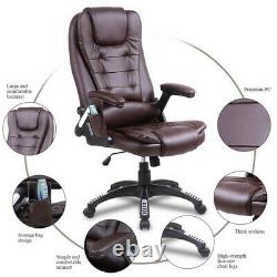 Heated Massage Computer Office Chair Leather Recline Swivel Remote Control Brown
