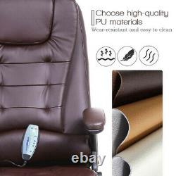 Heated Massage Computer Office Chair Leather Recline Swivel Remote Control Brown