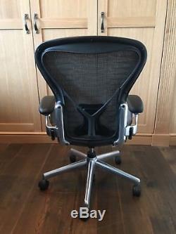 Herman Miller Aeron Office Chair Leather Armpads Polished Aluminium Chassis