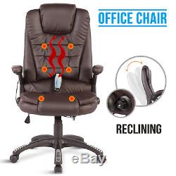 High Back 6 Point Massage Office Chair Luxury Ergonomic Heated Vibrating Brown