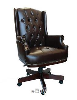 High Back Fireside Antique Style Chocolate Brown Leather Office Desk Chair