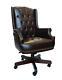 High Back Fireside Antique Style Chocolate Brown Leather Office Desk Chair