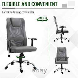 High Back Mesh Office Chair, PU Leather-Grey