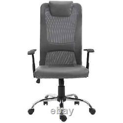 High Back Mesh Office Chair, PU Leather-Grey