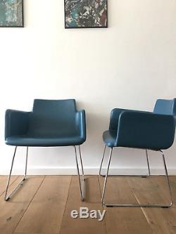 High quality Blue Leather dining room / office arm chair Vintage Retro