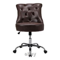 Home Office Chair Brown PU Leather Computer Desk Chair Swivel Armless Study Seat