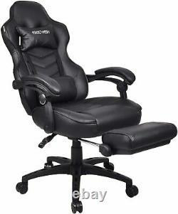 Home Office Gaming Computer Chair PU Leather Swivel Seat Recliner Footrest Black