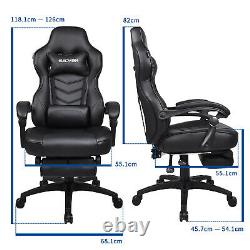Home Office Gaming Computer Chair PU Leather Swivel Seat Recliner Footrest Black
