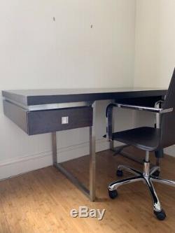 Home office desk in walnut veneer with two drawer and faux leather office chair