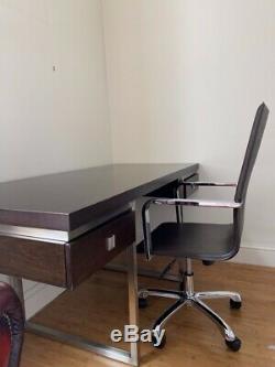 Home office desk in walnut veneer with two drawer and faux leather office chair