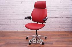 Humanscale Freedom Task Chair With Headrest in Red Leather