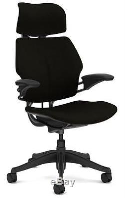 Humanscale Freedom chair with headrest refurbished to Black Leather