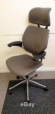 Humanscale Polished Freedom Chair, Grey Leather Edge Stitching