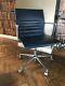 Icf Eames Swivel Chair Ea108 Smoke Blue Premium Leather Ribbed Stick Office Arm