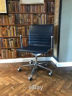 ICF Eames Swivel Chair EA108 Smoke Blue Premium Leather Ribbed Stick Office Arm