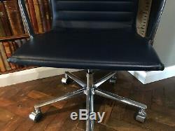 ICF Eames Swivel Chair EA108 Smoke Blue Premium Leather Ribbed Stick Office Arm