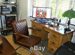 Industrial Brown Chair Vintage Leather Armchair Office Seater Metal Legs Guest