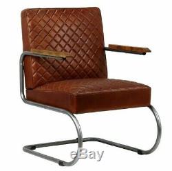 Industrial Brown Chair Vintage Leather Armchair Office Seater Metal Legs Guest