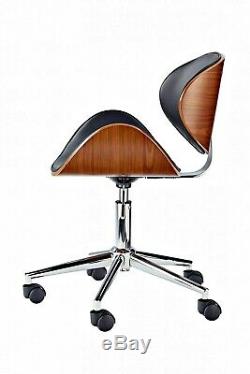 Industrial Desk Chair Vintage Swivel Wood PU Leather Home Office Retro Furniture