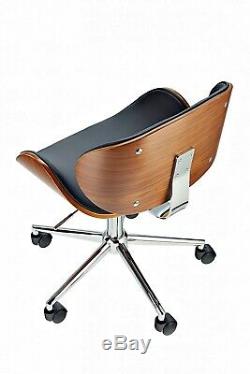 Industrial Desk Chair Vintage Swivel Wood PU Leather Home Office Retro Furniture