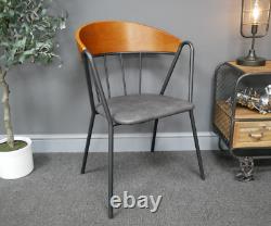Industrial Dining Chair Grey Leather Seat Rustic Metal Lounge Office Armchair